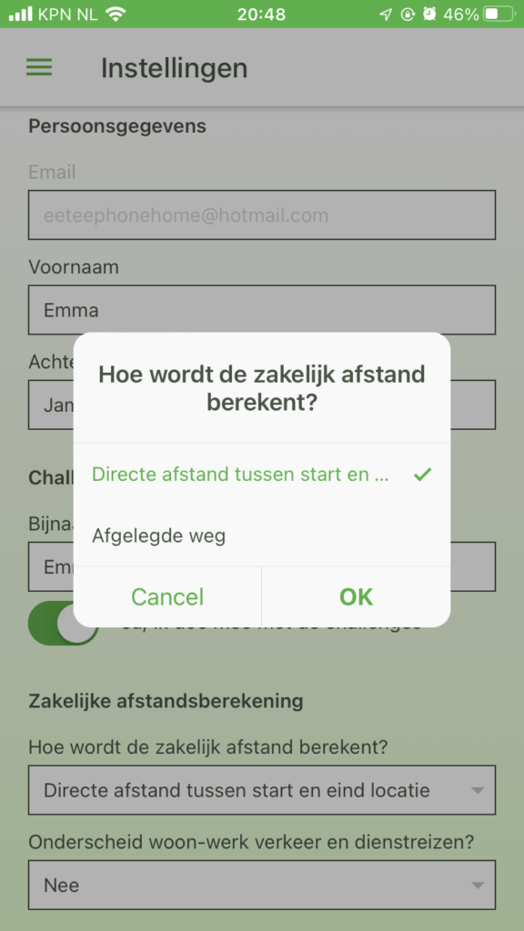 Hoe berekent Thrivey de zakelijke afstand van jouw reis? Thrivey